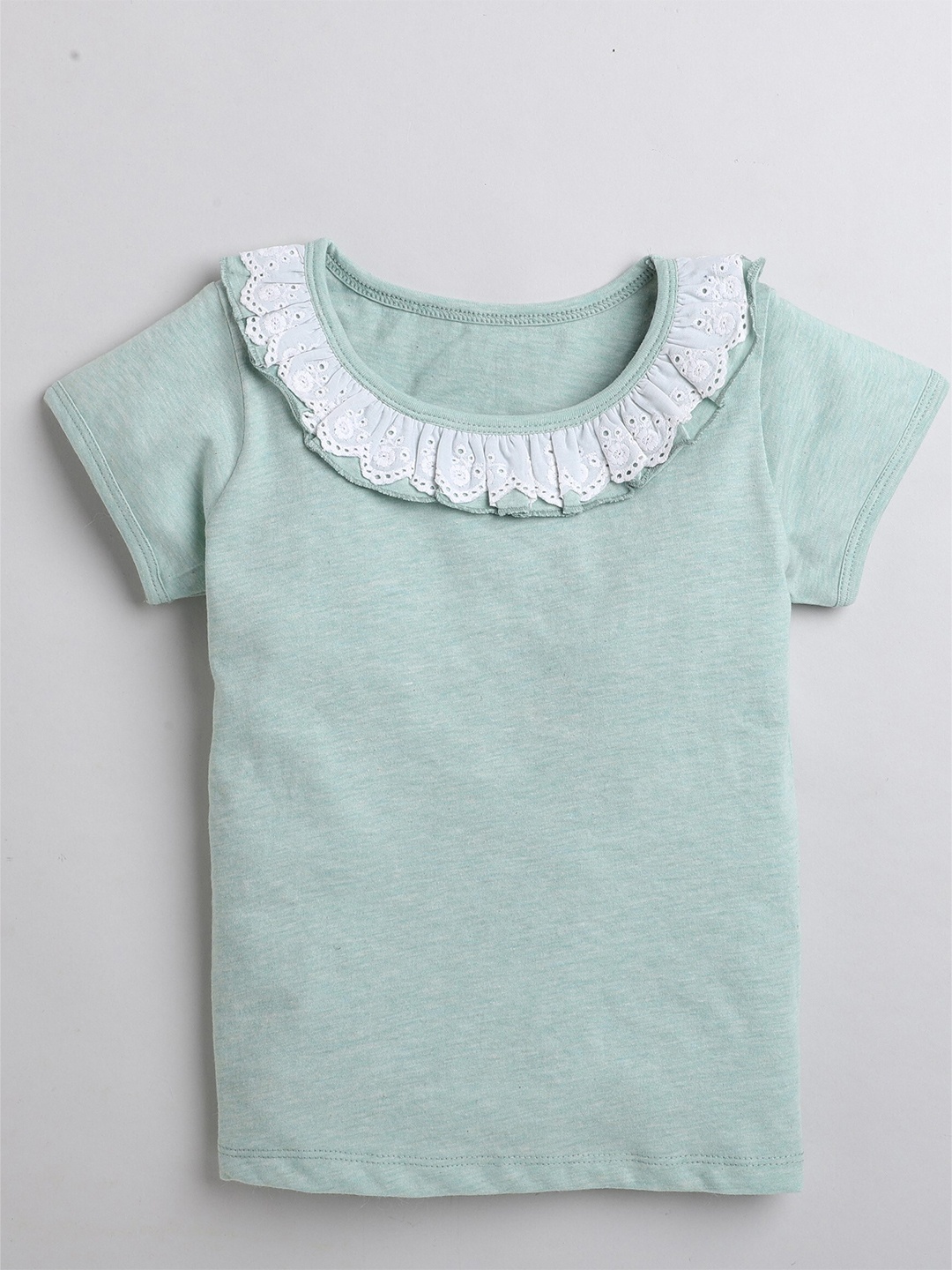 

AWW HUNNIE Lace Inserted Ruffles Top, Green