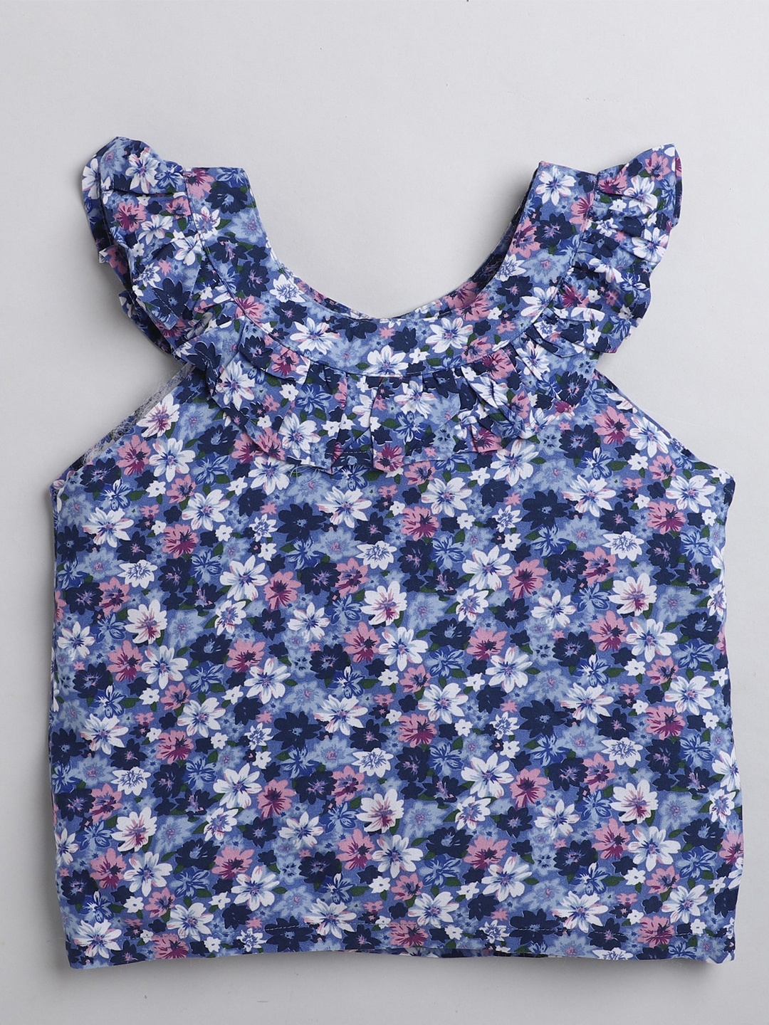 

AWW HUNNIE Girls Floral Print Flutter Sleeves Top, Blue