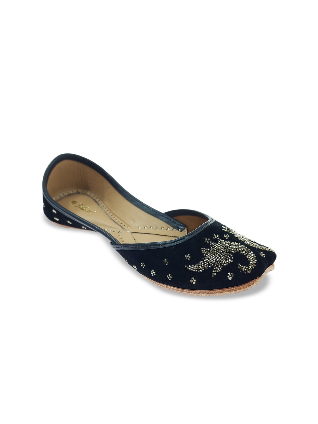

Fulkari Women Embellished Pure Leather Ethnic Mojaris, Black