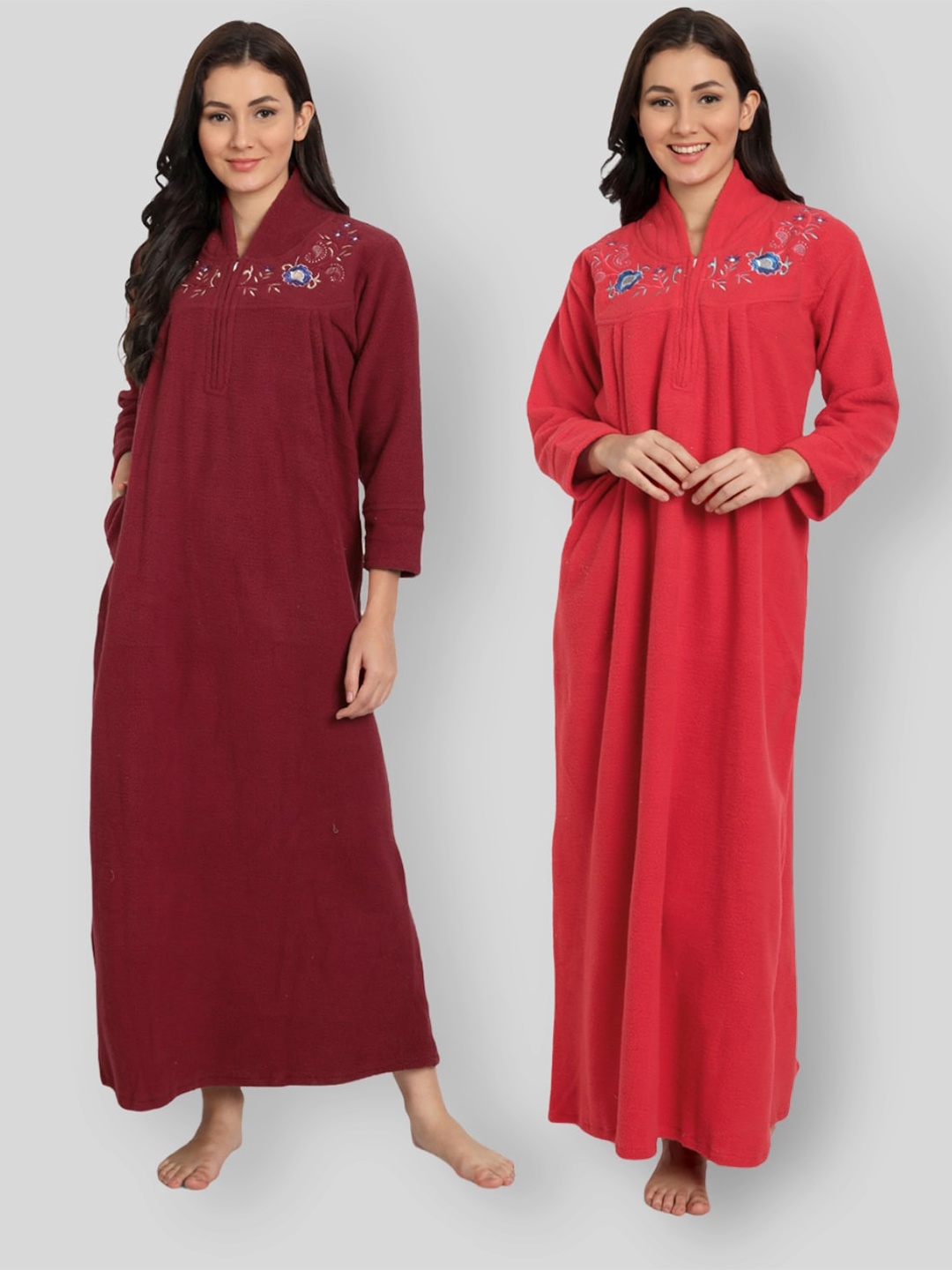 

PALIVAL Pack Of 2 Floral Embroidered Maxi Nightdress, Maroon