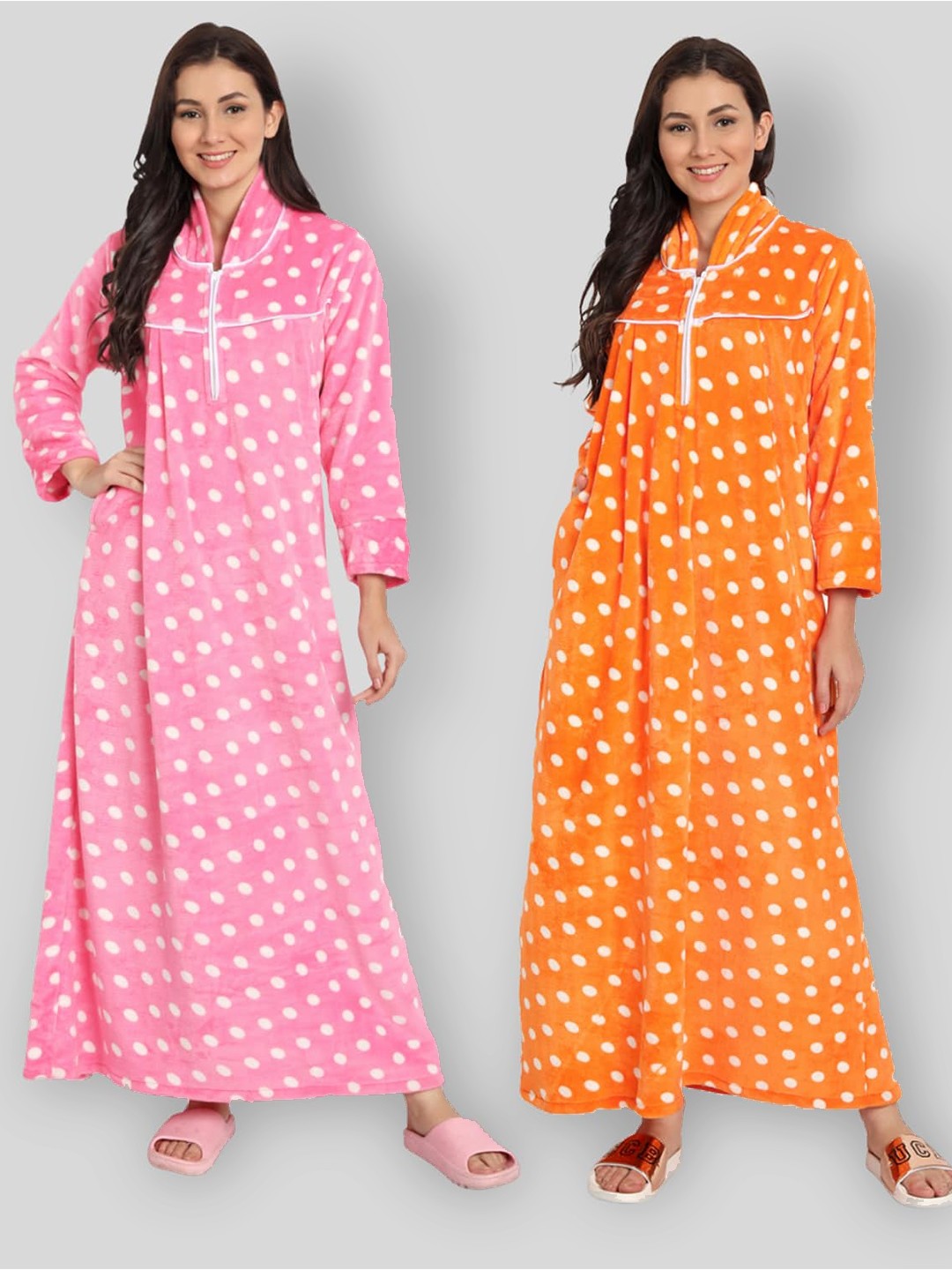 

PALIVAL Pack Of 2 Polka Dots Printed Maxi Nightdress, Pink
