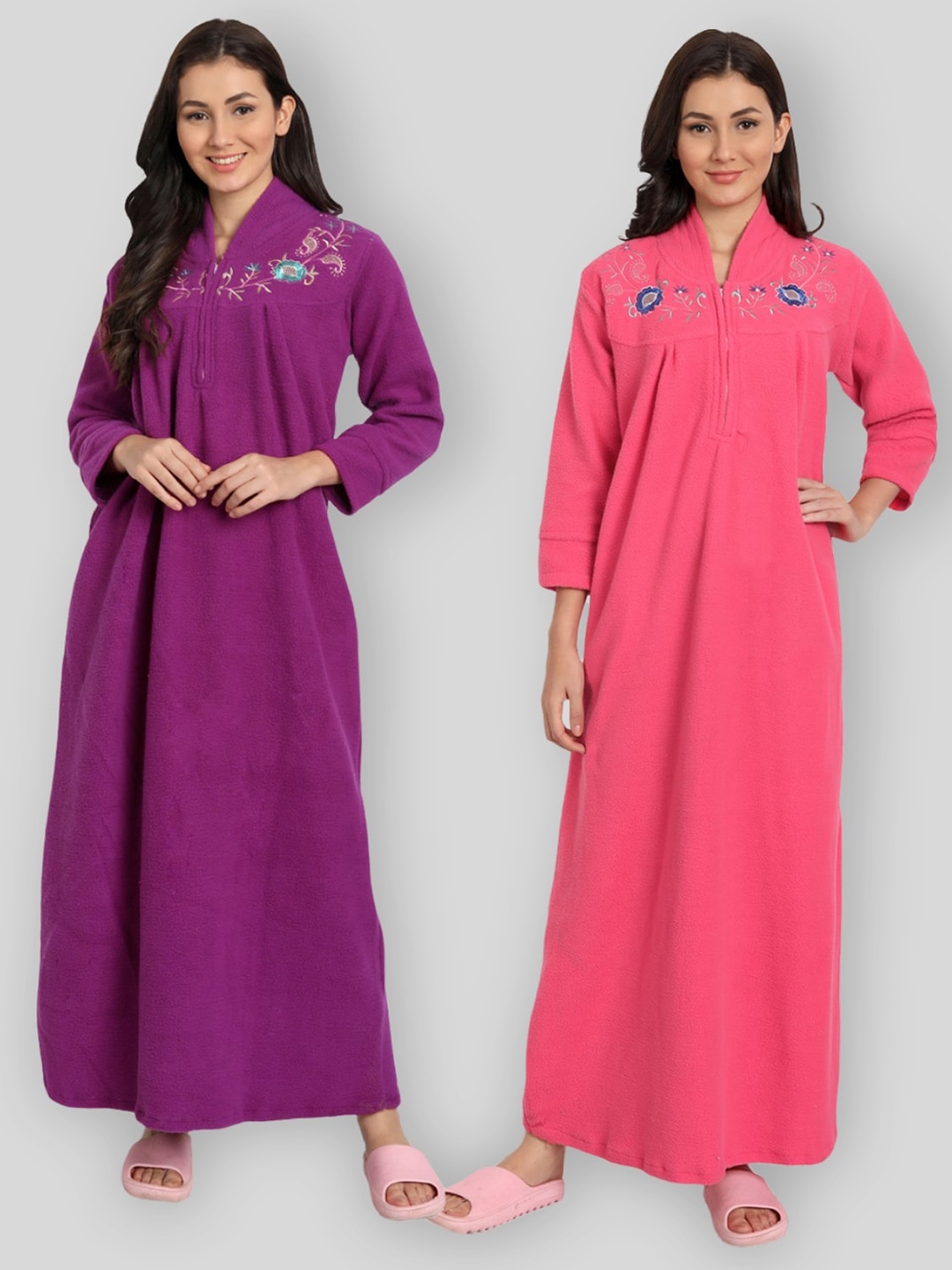 

PALIVAL Pack Of 2 Floral Embroidered Maxi Nightdress, Purple