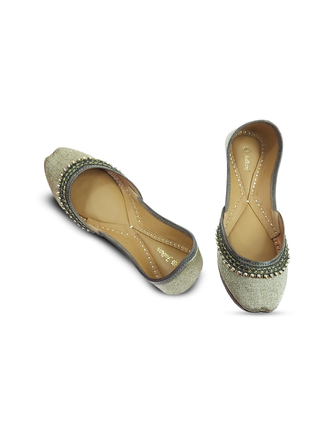 

Fulkari Women Steel Ethnic Slip On Mojaris Flats, Grey