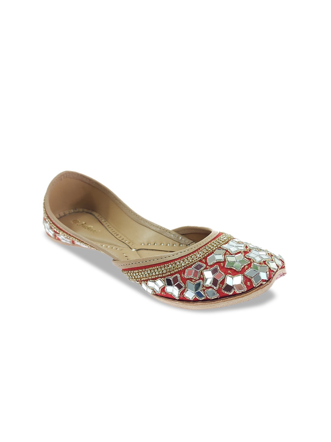

Fulkari Women Embellished Pure Leather Ethnic Mojaris, Red