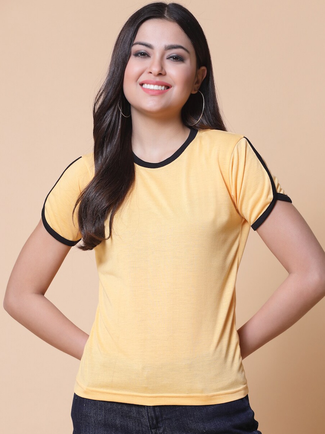 

HILL STREET Round Neck Cotton T-shirt, Yellow