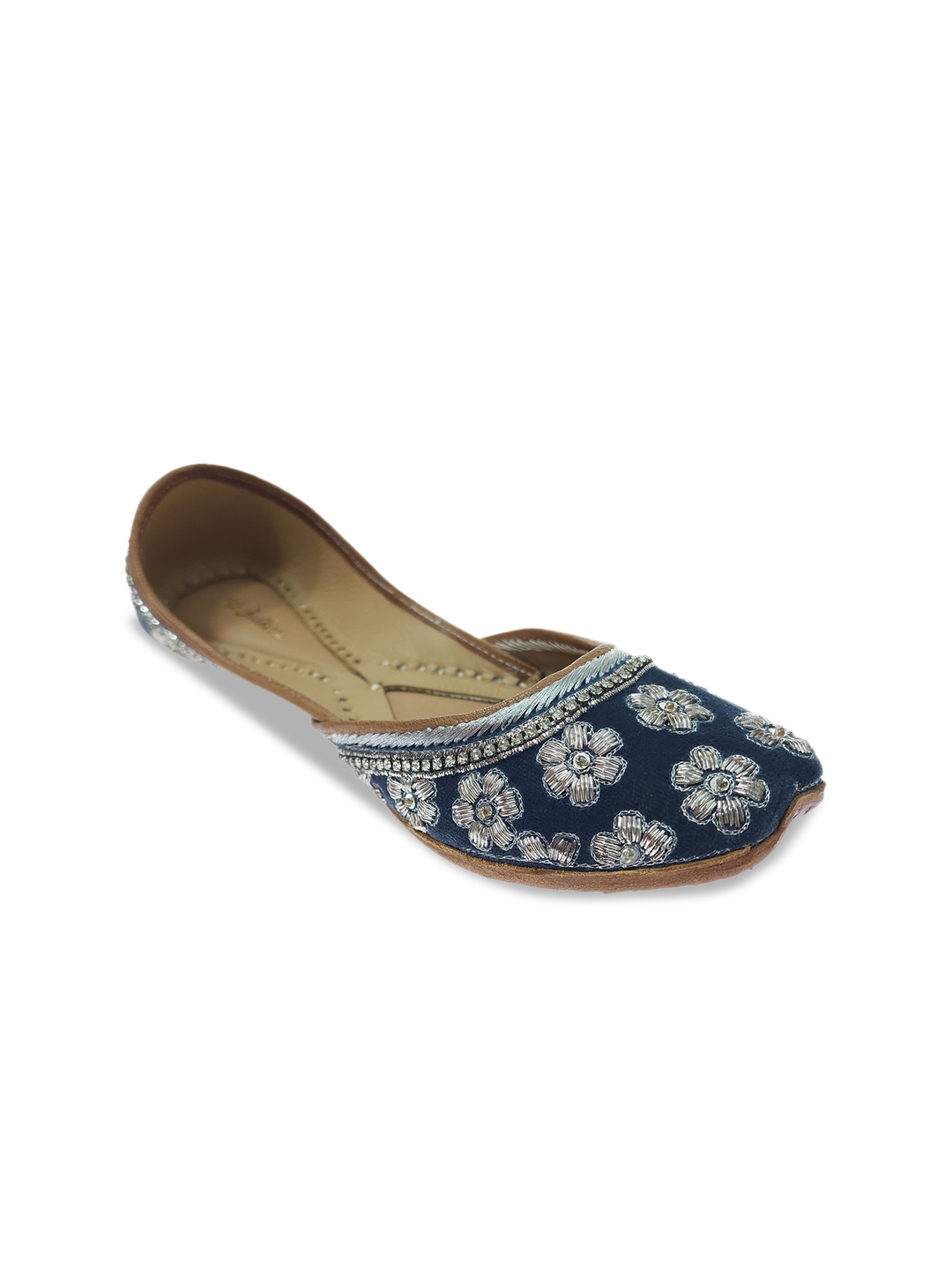 

Fulkari Women Slip On Embellished Leather Ethnic Mojaris Flats, Grey