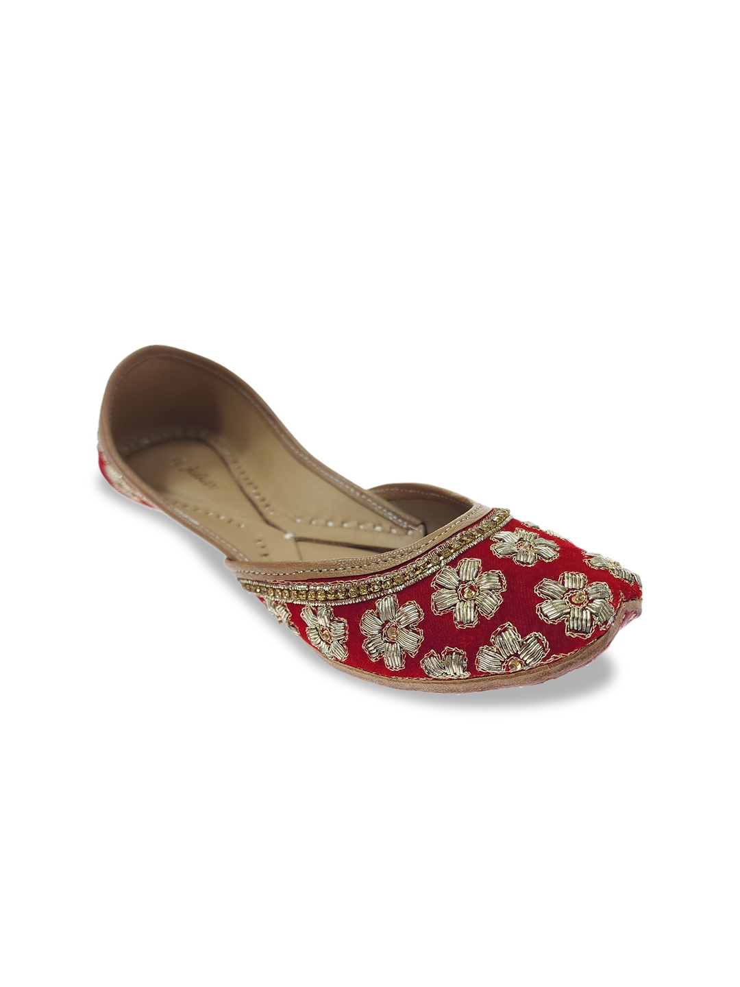 

Fulkari Women Slip On Embellished Ethnic Mojaris Flats, Red