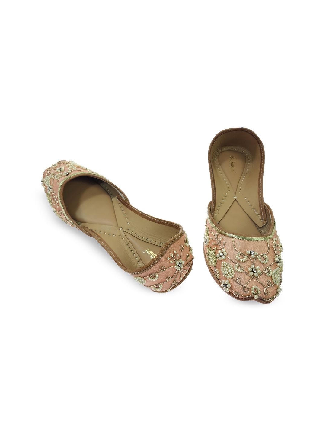 

Fulkari Women Embellished Pure Leather Ethnic Mojaris, Peach