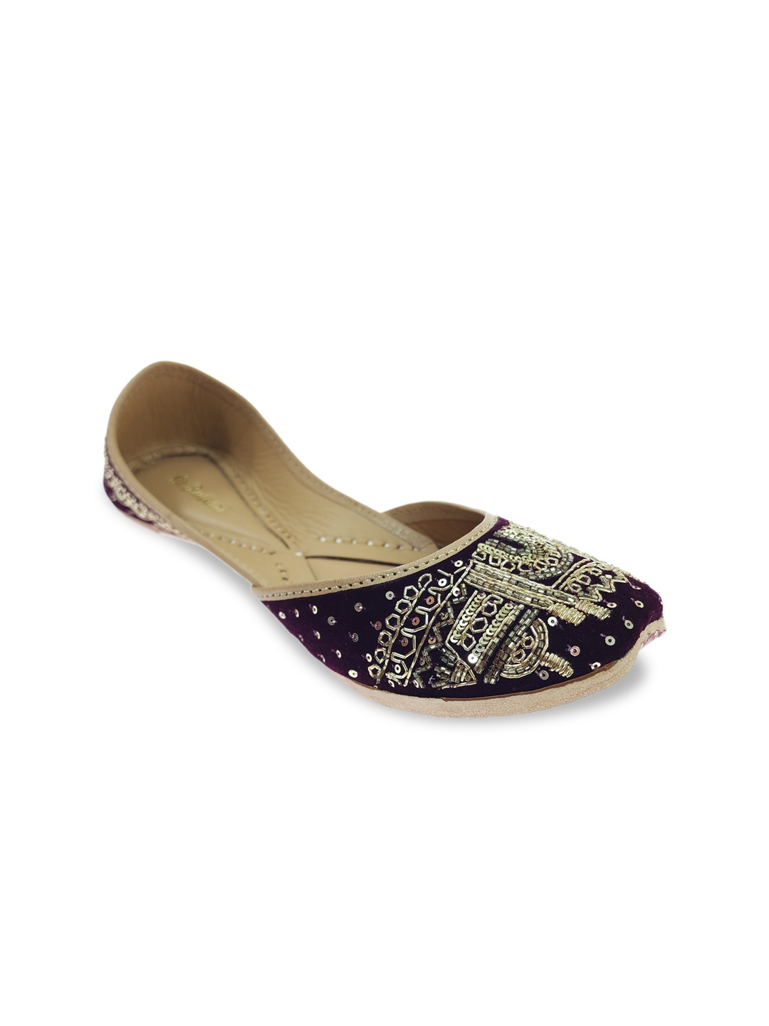 

Fulkari Women Slip On Ethnic Mojaris Flats, Burgundy