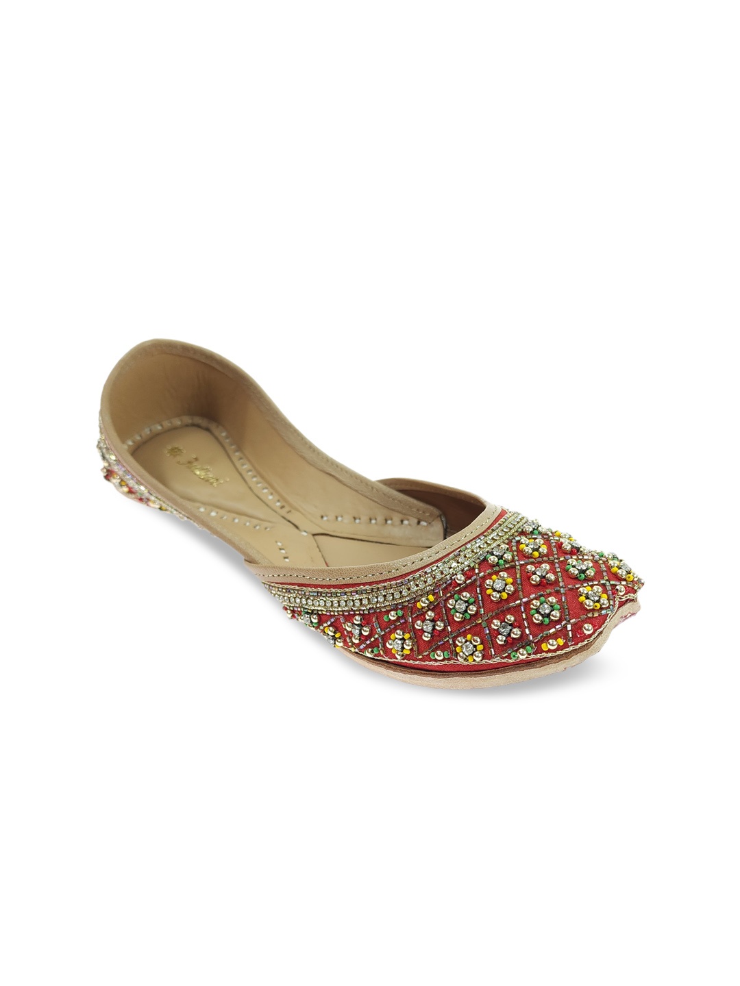 

Fulkari Women Embellished Pure Leather Ethnic Mojaris, Red