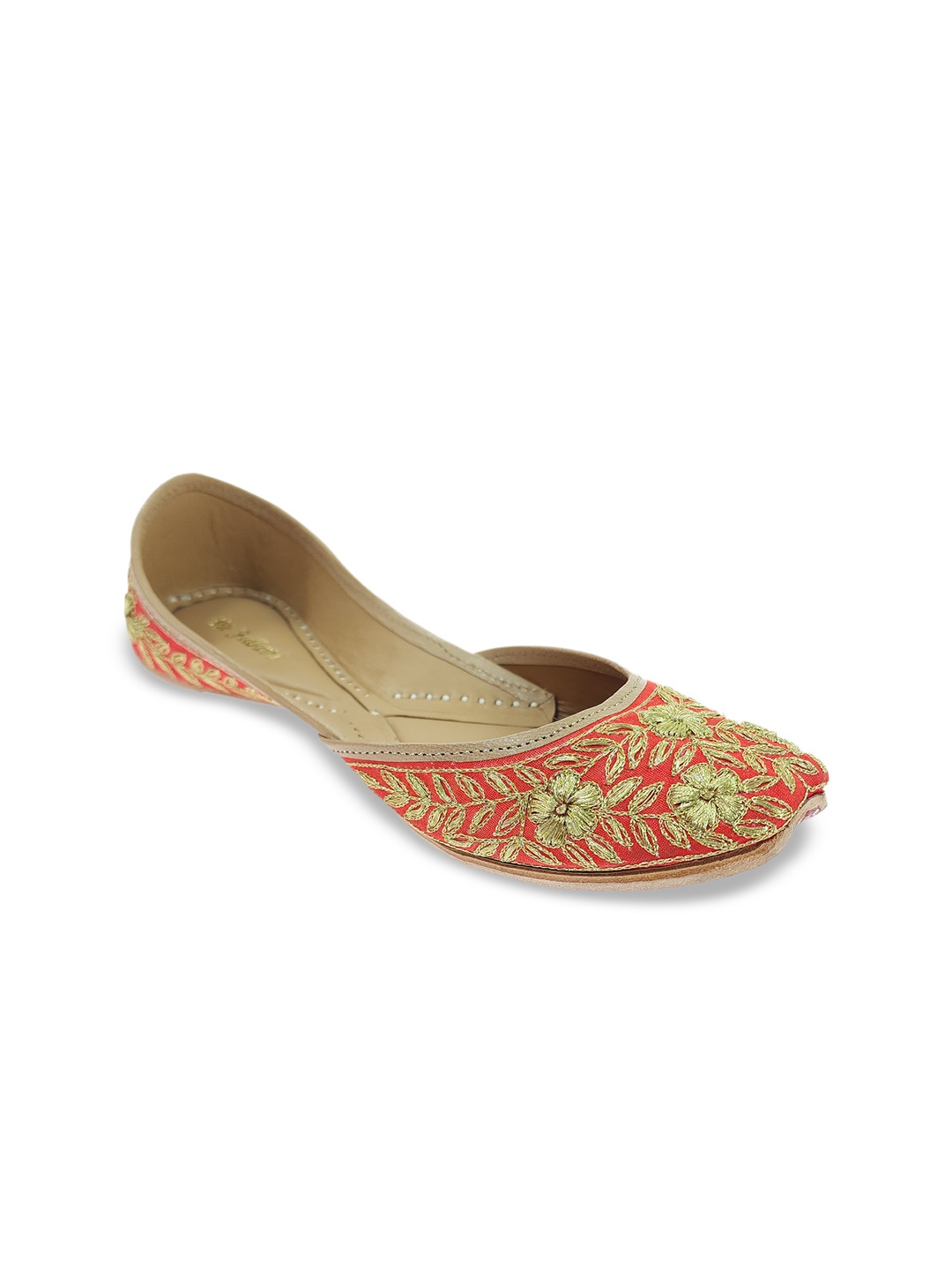 

Fulkari Women Embellished Pure Leather Ethnic Mojaris, Red