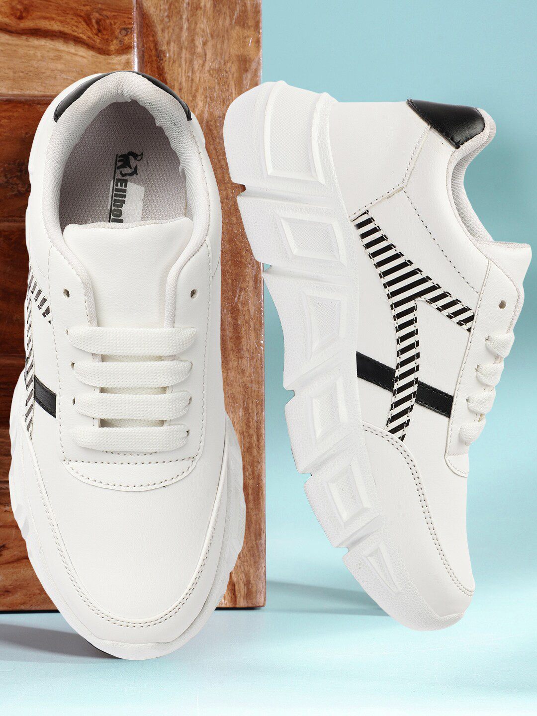 

Elibolz Women Striped Lace-Up Sneakers, White