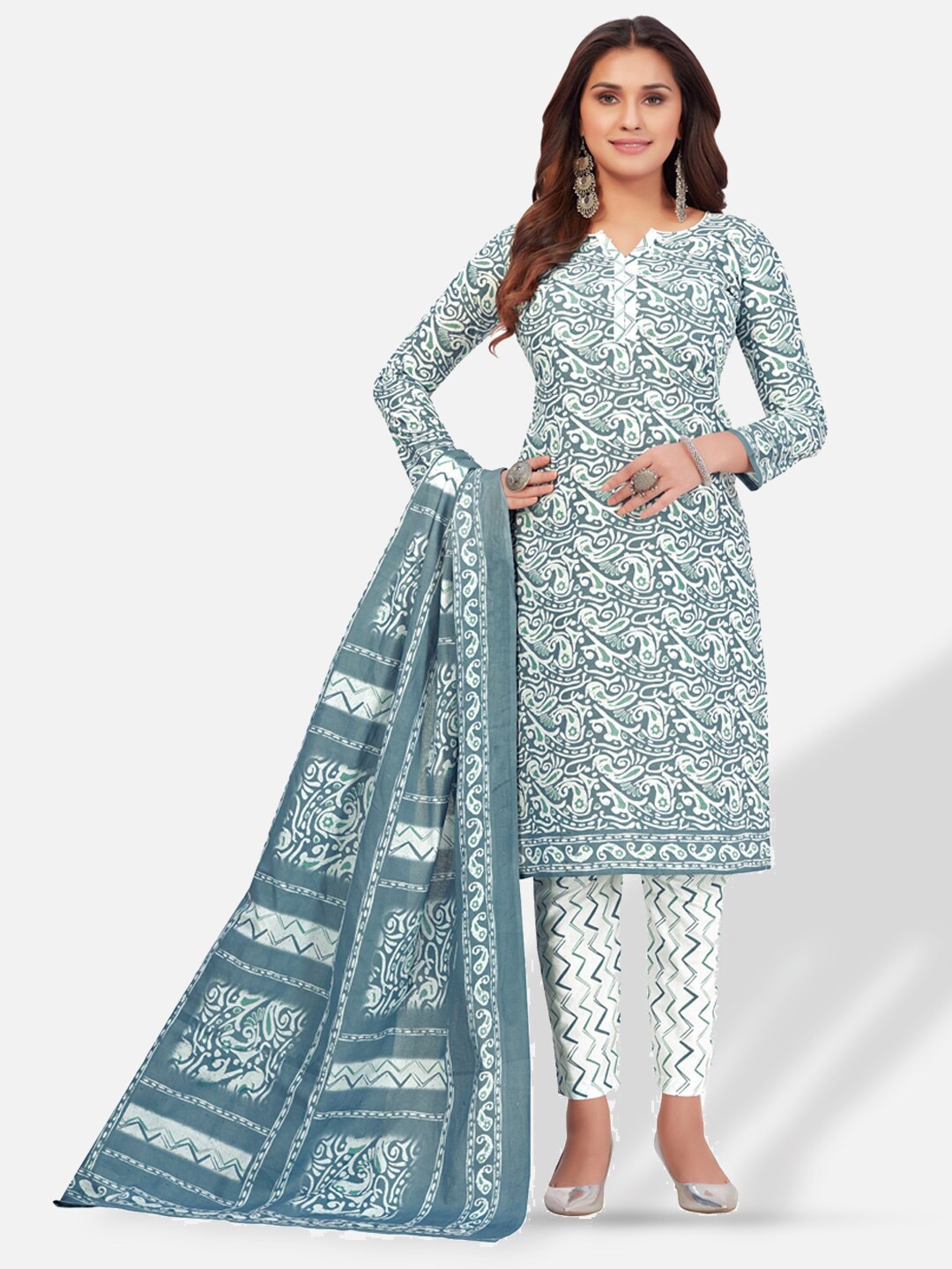 

SALWAR STUDIO Paisley Printed Pure Cotton Unstitched Dress Material, Grey