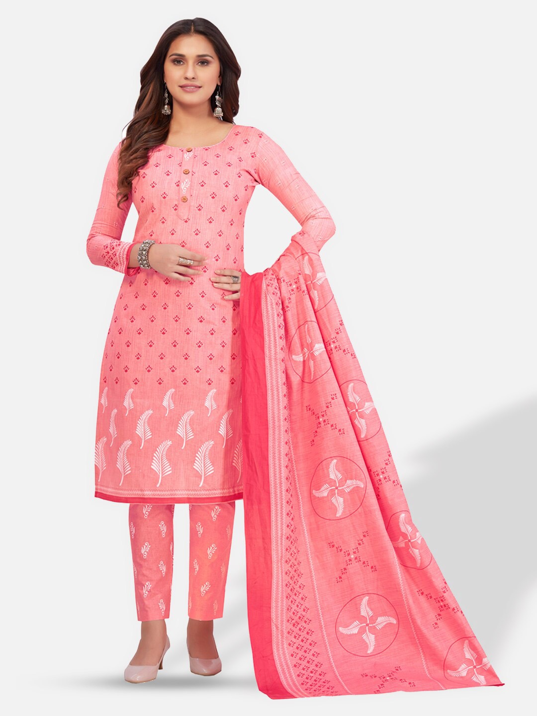 

SALWAR STUDIO Printed Pure Cotton Unstitched Dress Material, Pink