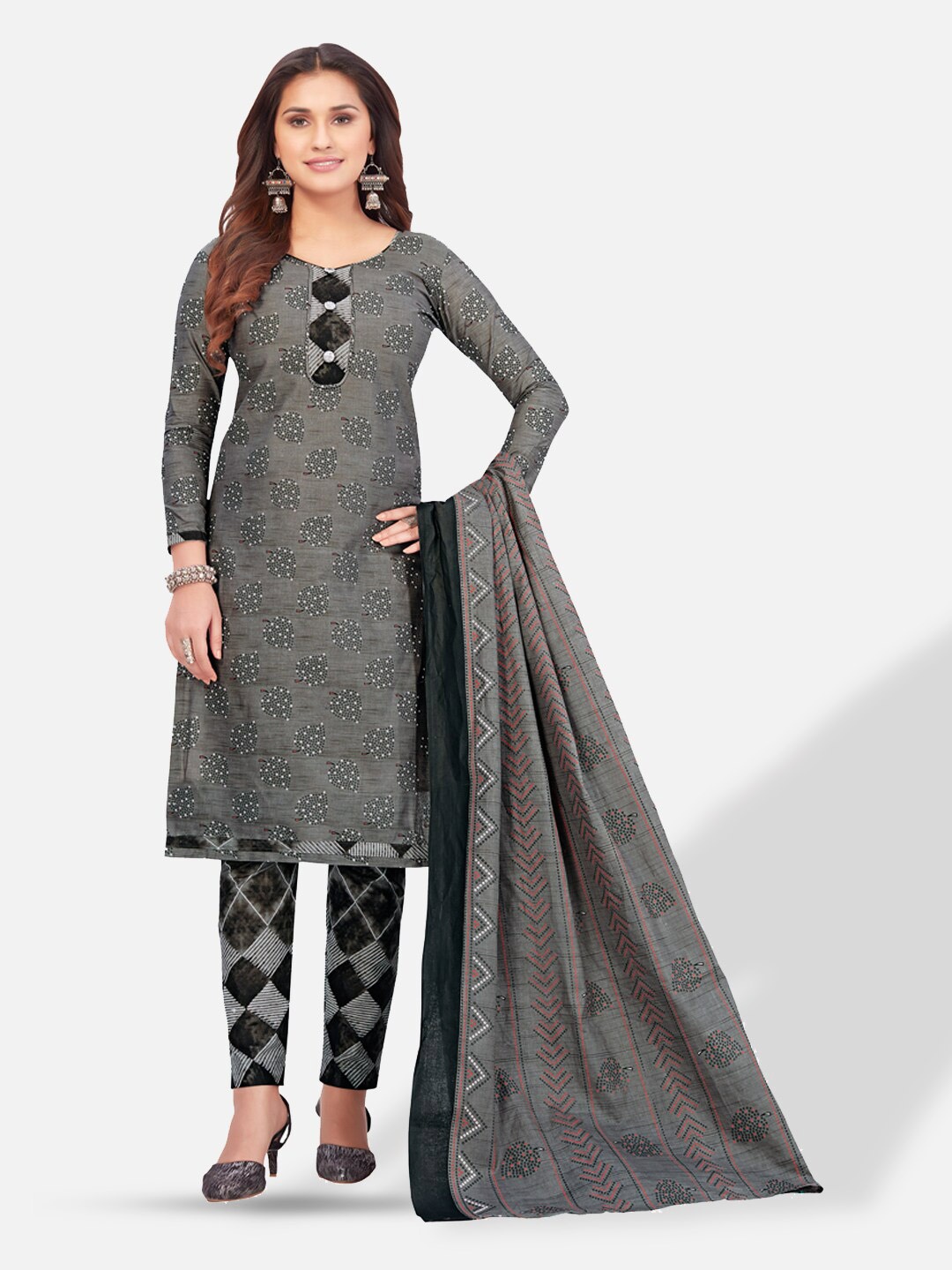 

SALWAR STUDIO Printed Pure Cotton Unstitched Dress Material, Grey