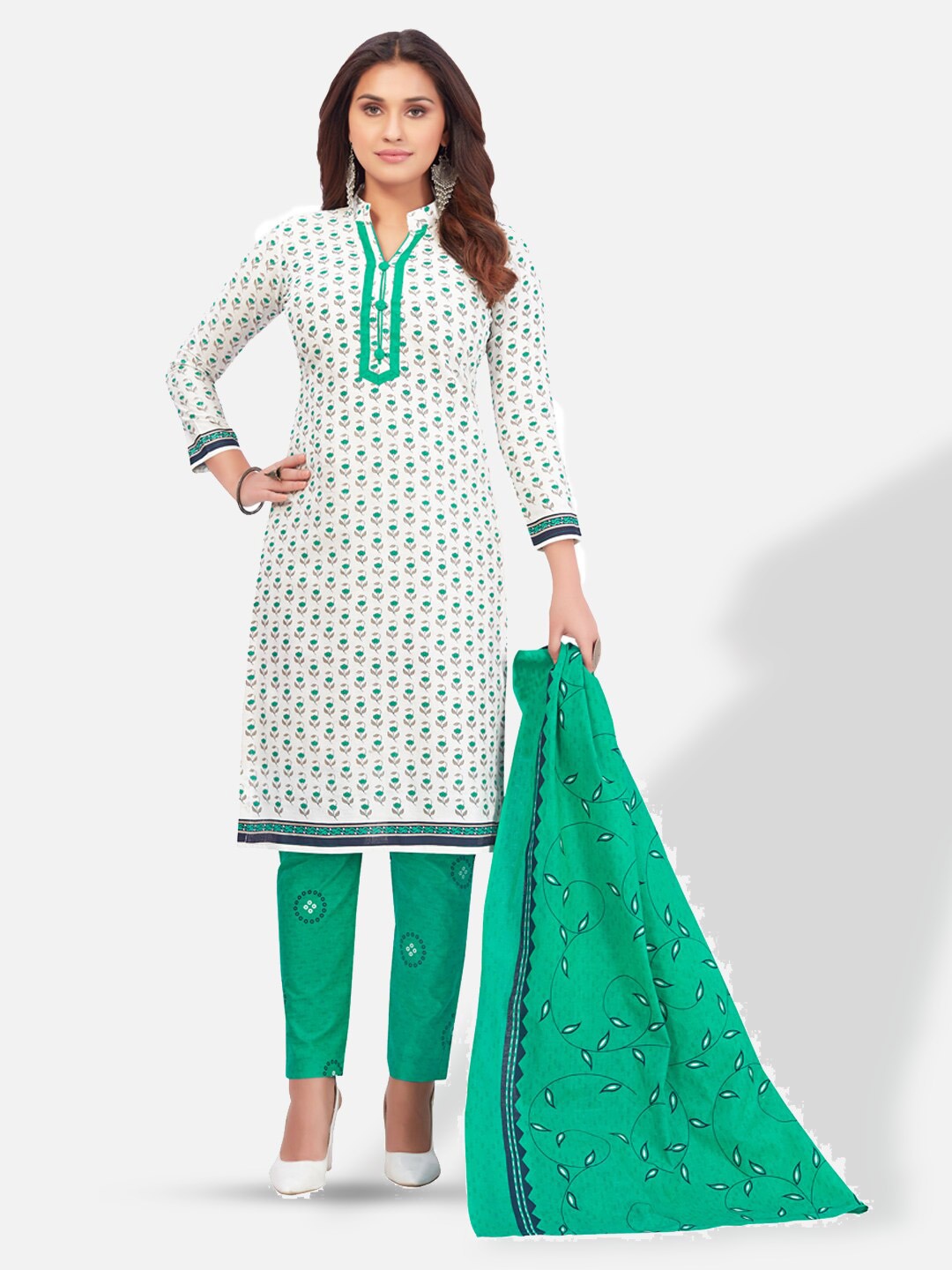 

SALWAR STUDIO Printed Pure Cotton Unstitched Dress Material, White