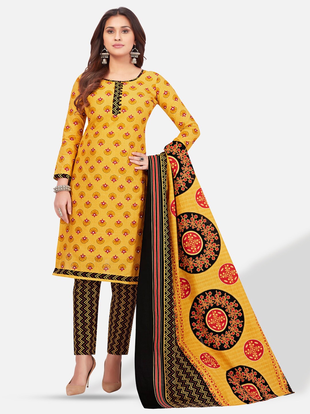 

SALWAR STUDIO Printed Pure Cotton Unstitched Dress Material, Yellow