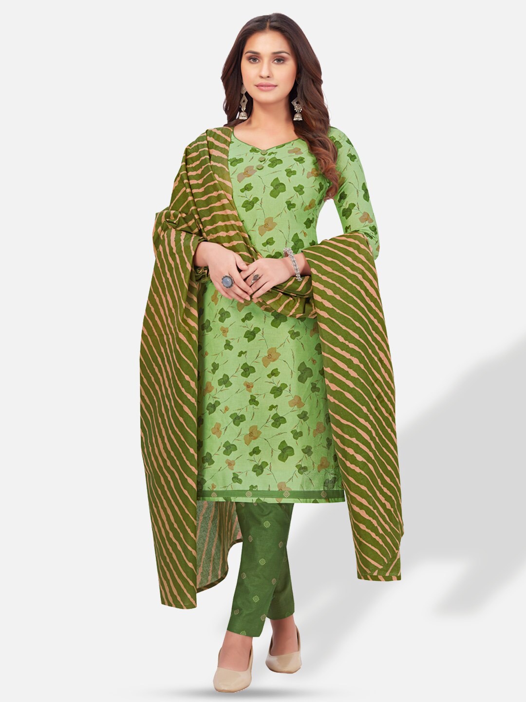 

SALWAR STUDIO Printed Pure Cotton Unstitched Dress Material, Green