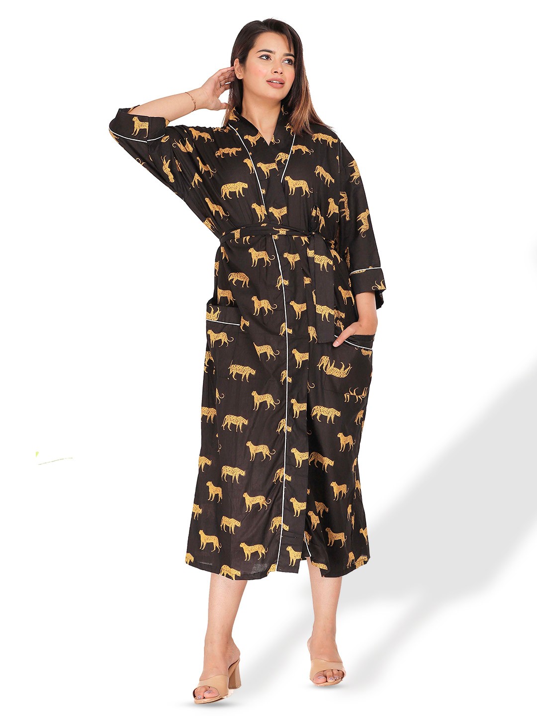 

SHOOLIN Animal Printed Midi Nightdress, Black