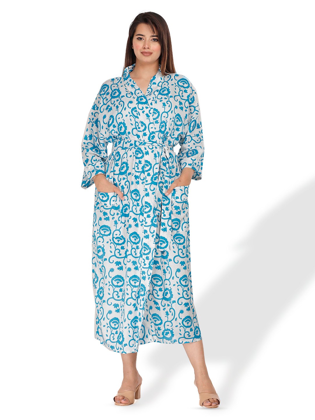

SHOOLIN Floral Printed Nightdress, Blue