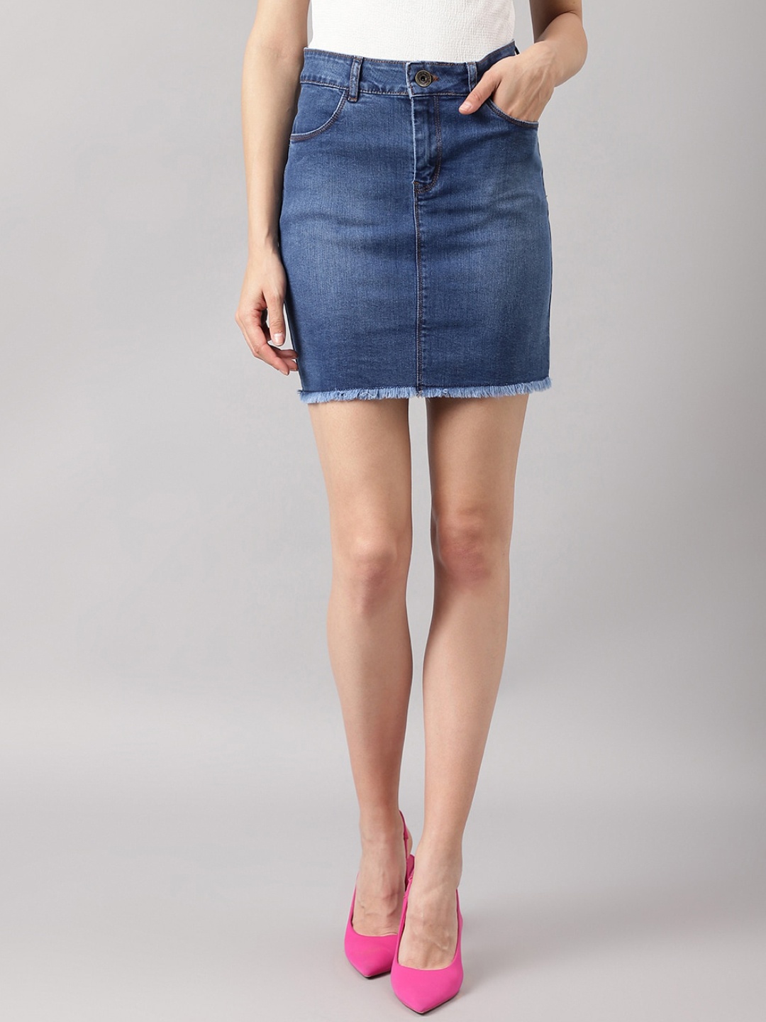 

DUDITI Denim Mini Length Pencil Skirts, Blue
