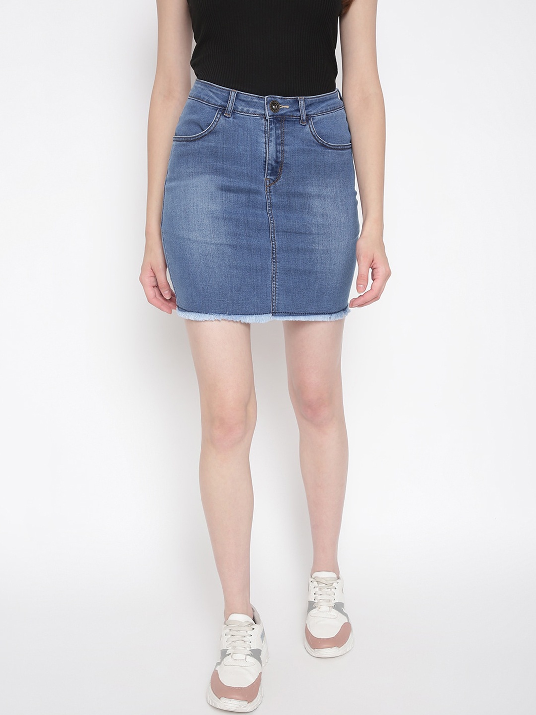 

DUDITI Denim Mini Length Pencil Skirts, Blue