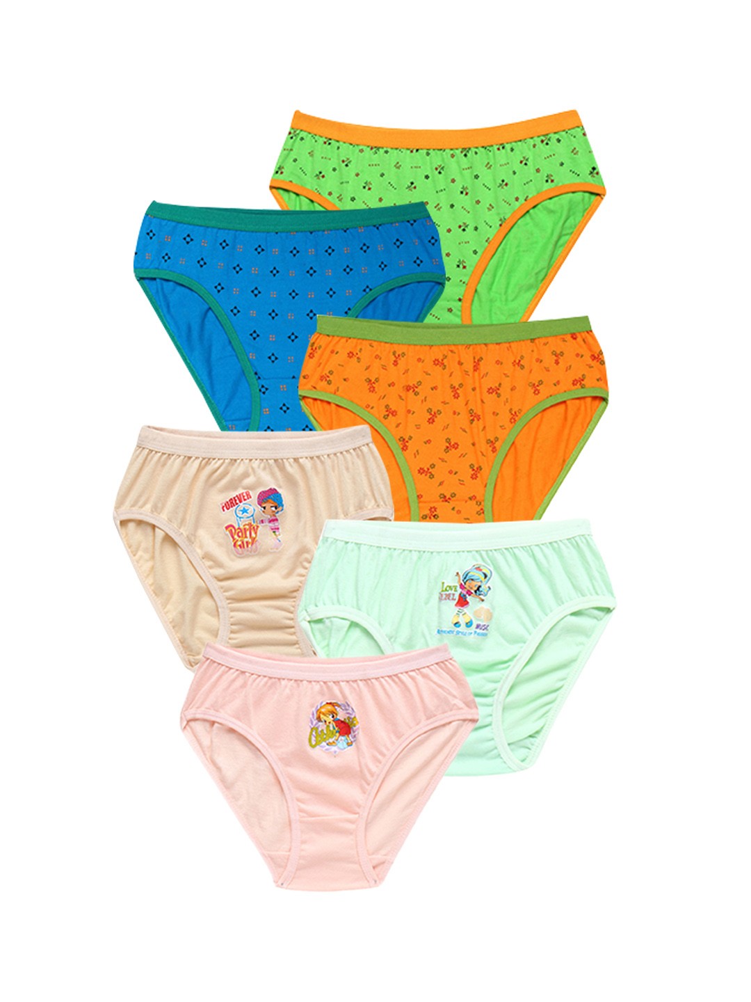 

CAREPLUS Girls Pack Of 6 Printed Cotton Basic Briefs, Yellow