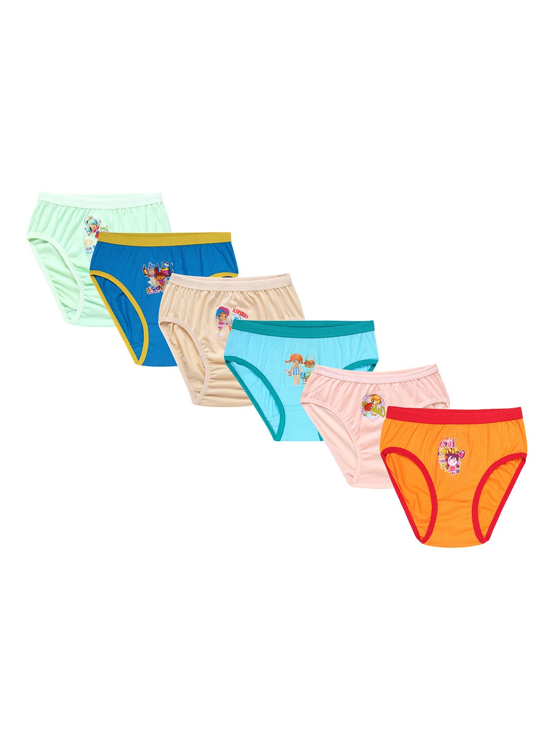 

CAREPLUS Girls Pack Of 6 Printed Pure Cotton Basic Briefs, Orange