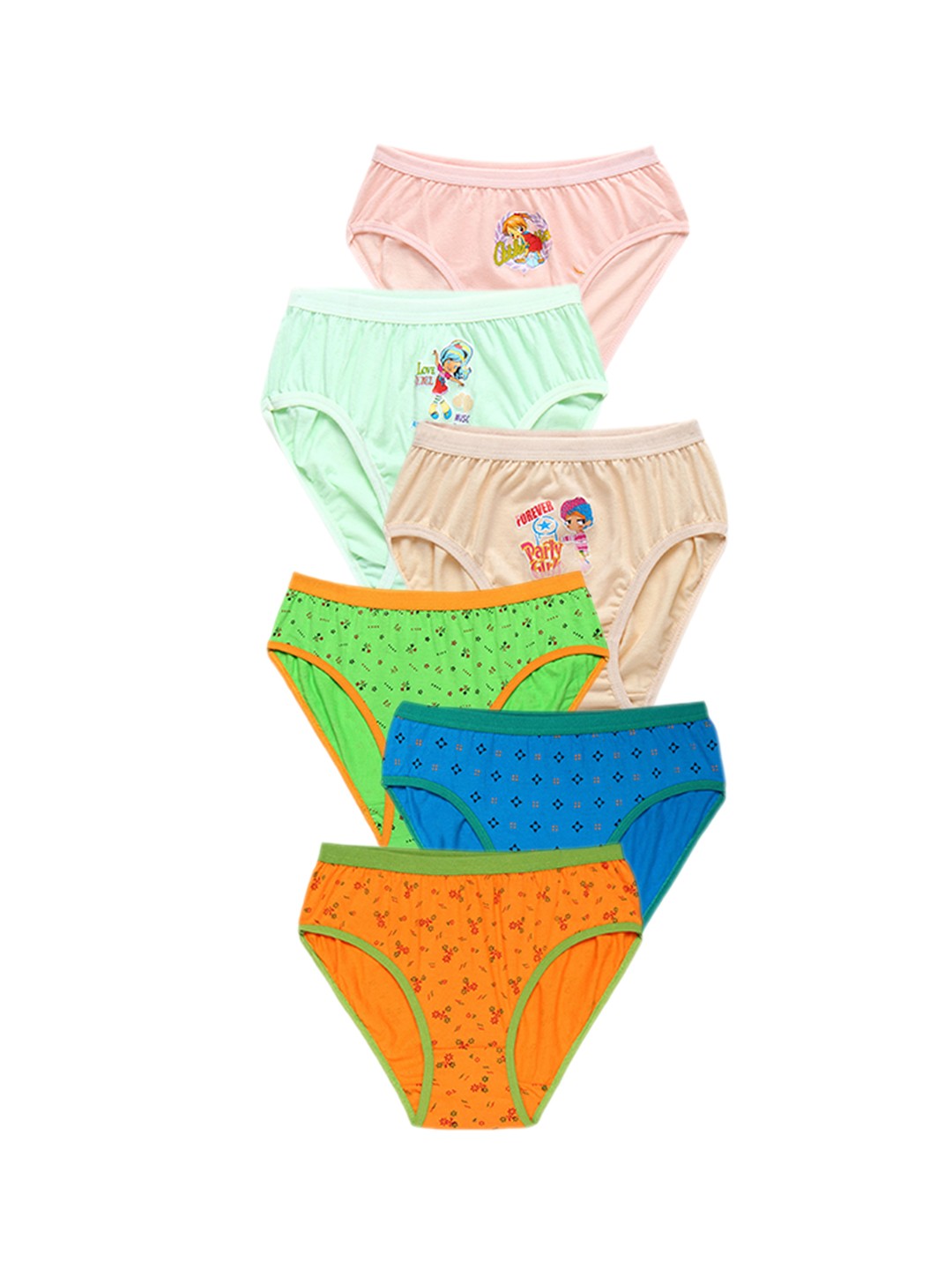 

CAREPLUS Girls Pack Of 6 Printed Cotton Basic Briefs, Blue