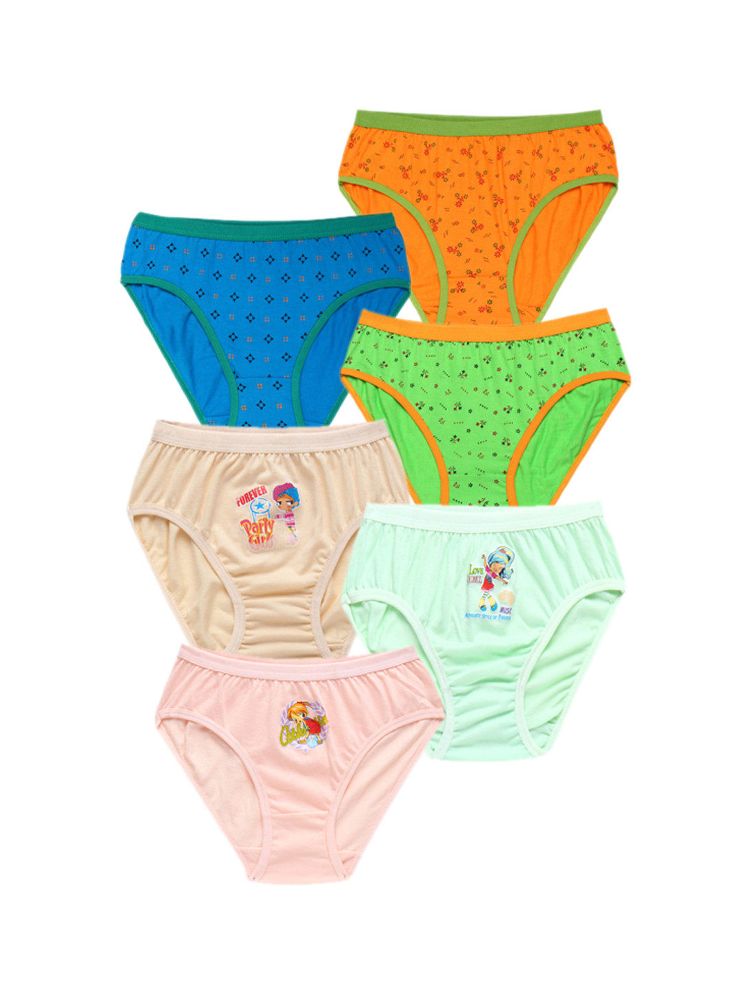 

CAREPLUS Girls Pack Of 6 Printed Pure Cotton Basic Briefs, Yellow