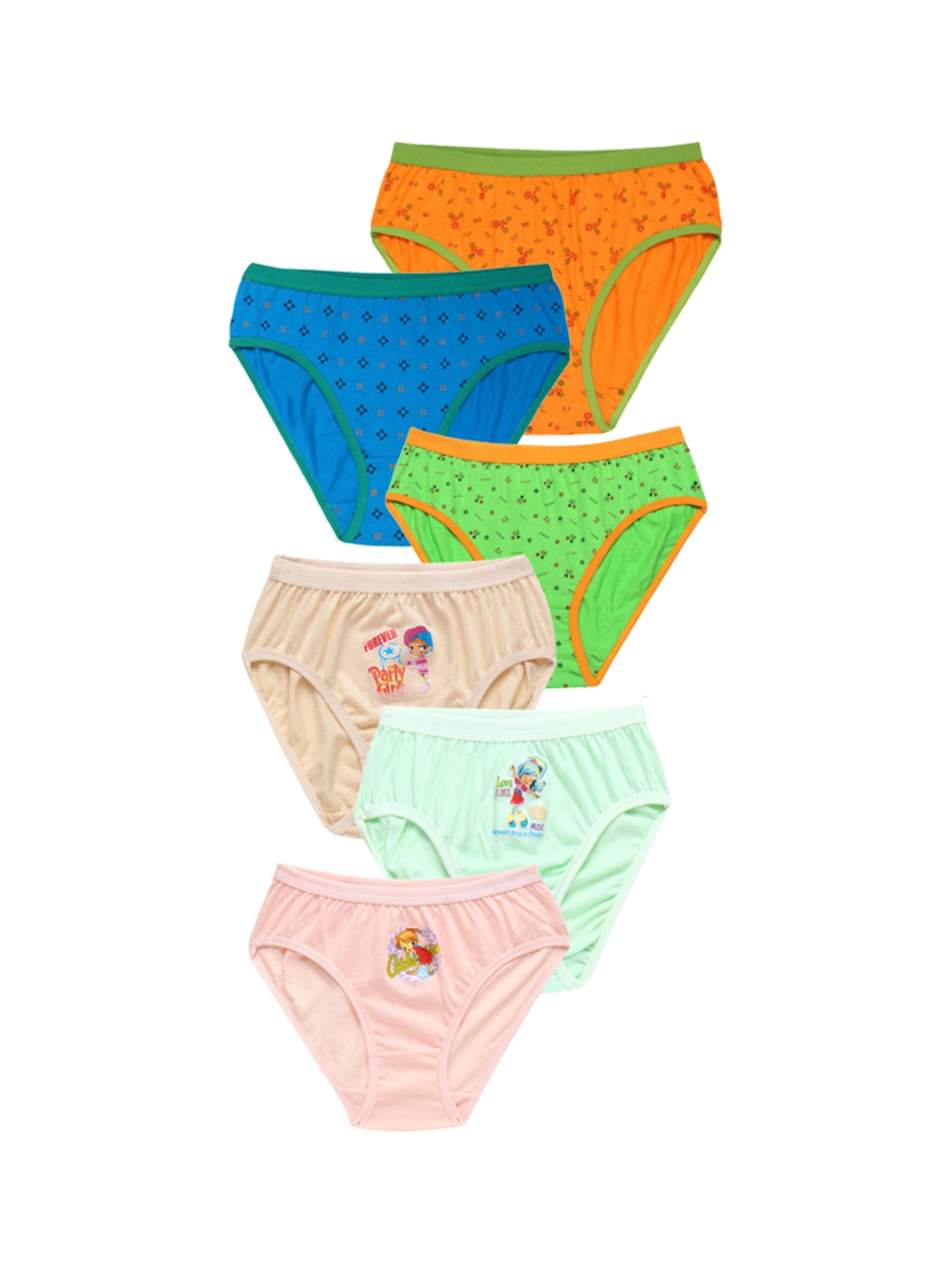 

CAREPLUS Girls Pack Of 6 Printed Pure Cotton Basic Briefs, Orange