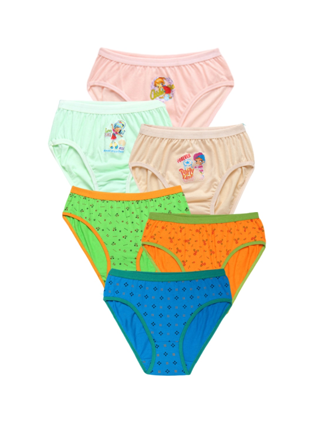 

CAREPLUS Girls Pack Of 6 Printed Cotton Basic Briefs, Blue