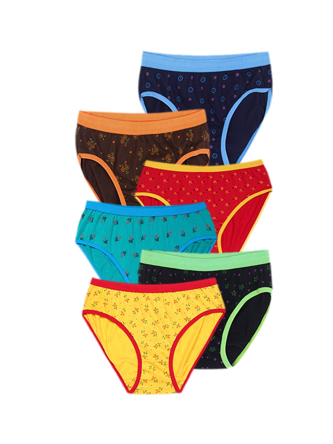 

CAREPLUS Girls Pack Of 6 Printed Pure Cotton Basic Briefs, Yellow