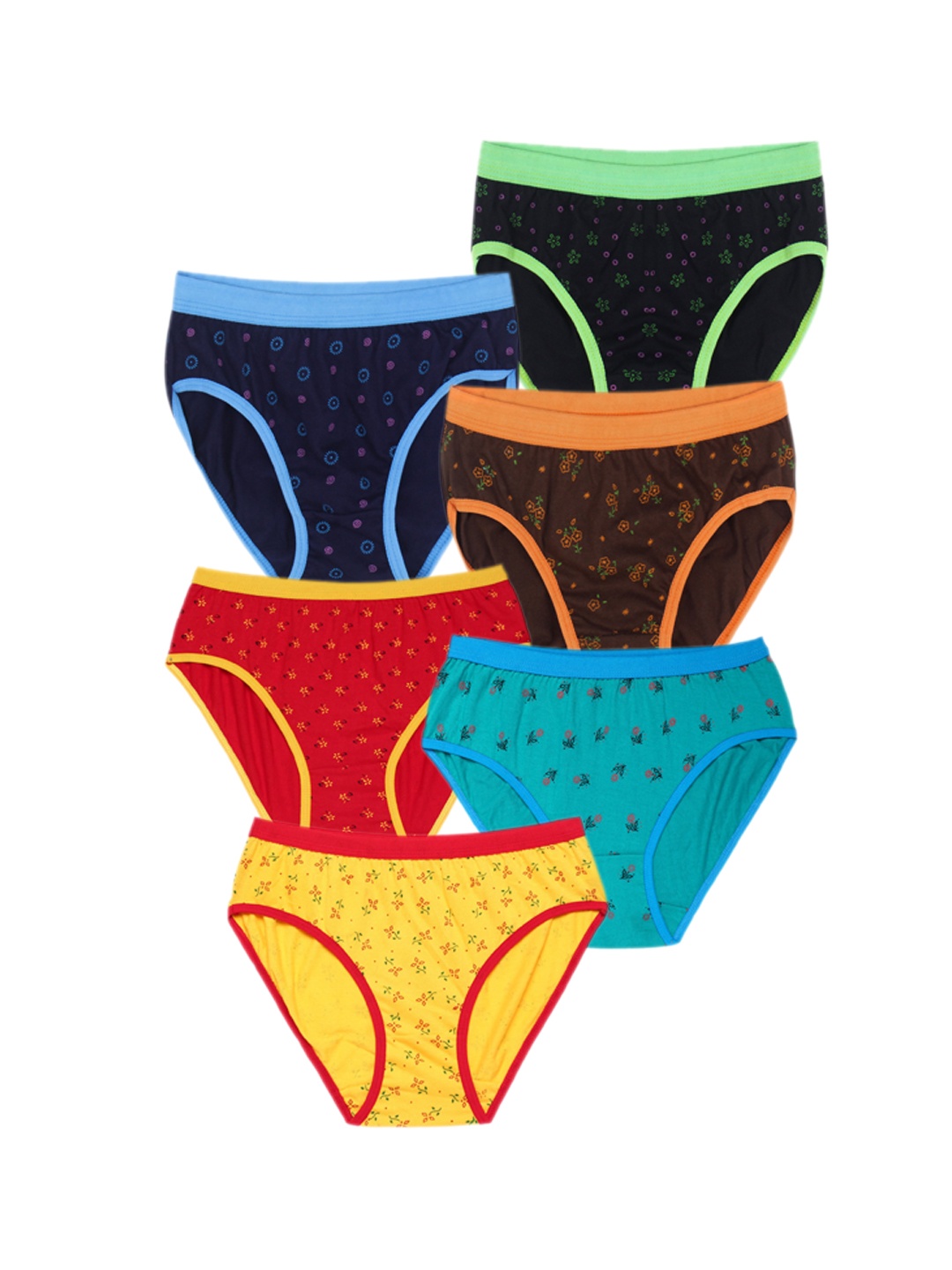

CAREPLUS Girls Pack Of 6 Printed Pure Cotton Basic Briefs, Yellow