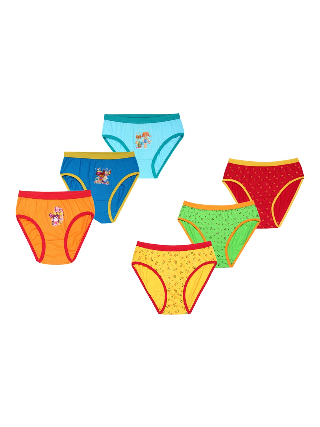 

CAREPLUS Girls Pack Of 6 Printed Pure Cotton Basic Briefs, Yellow
