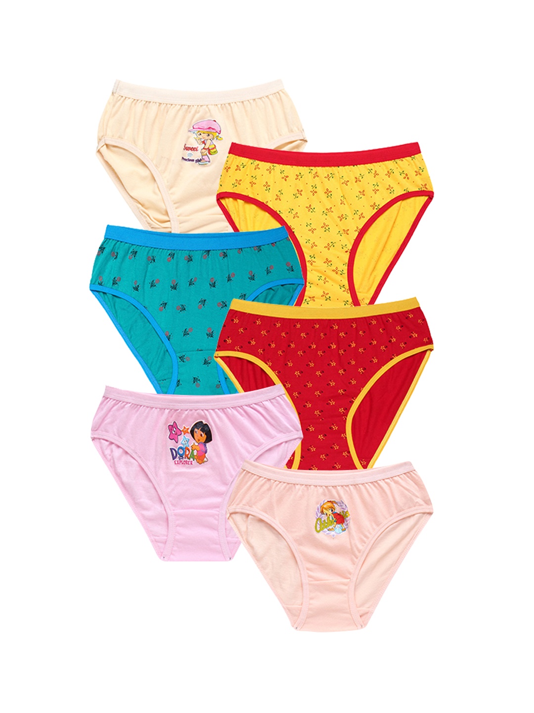 

CAREPLUS Girls Pack Of 6 Printed Pure Cotton Basic Briefs, Yellow