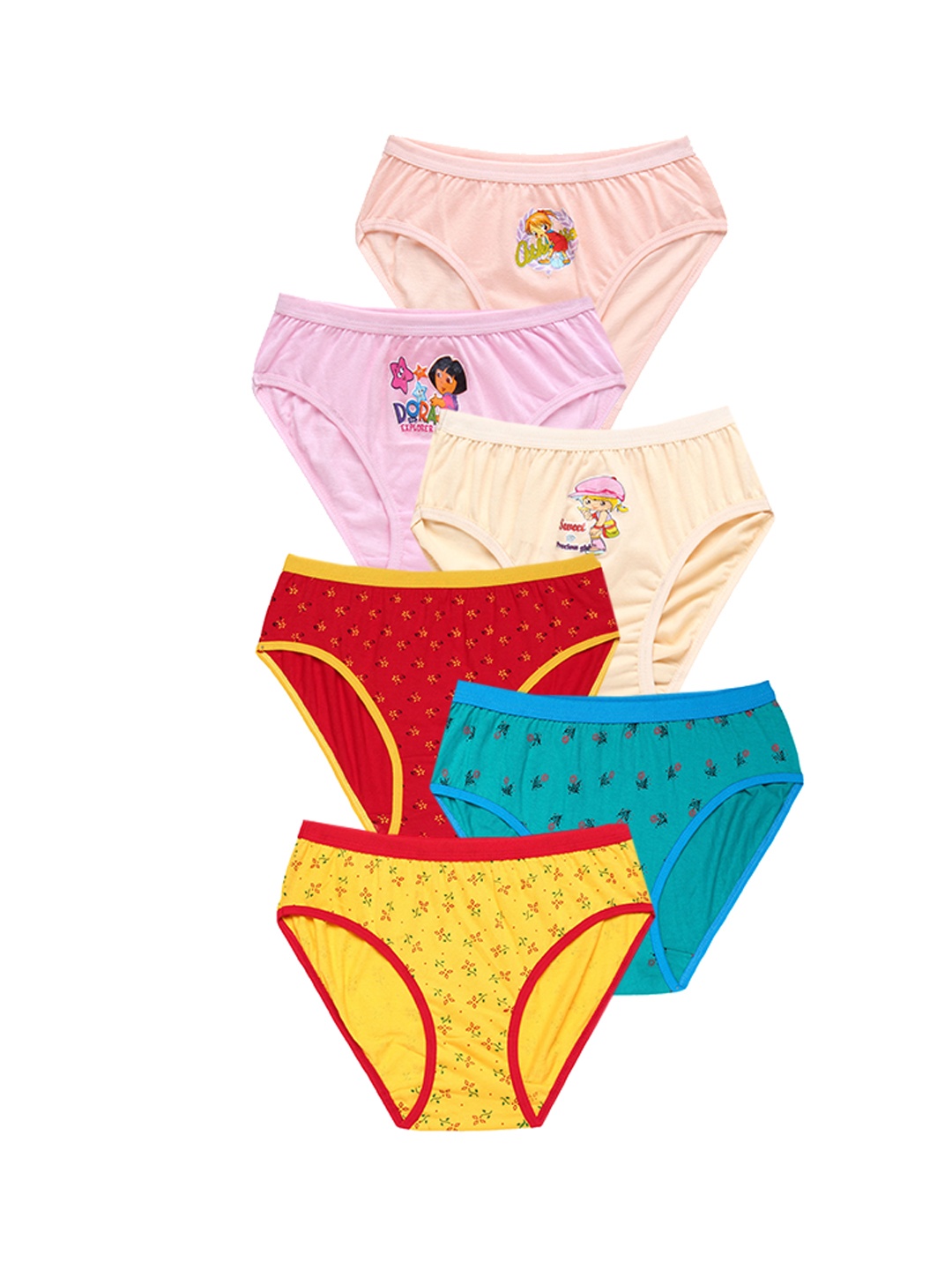 

CAREPLUS Girls Pack Of 6 Printed Pure Cotton Basic Briefs, Red