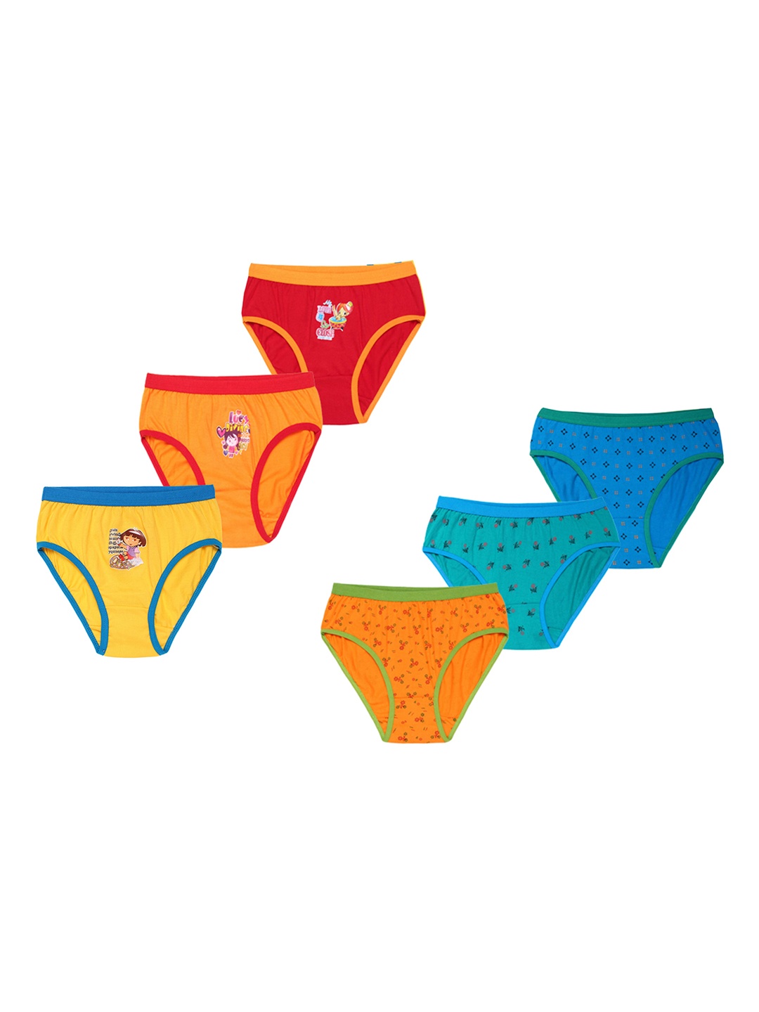 

CAREPLUS Girls Pack Of 6 Printed Pure Cotton Basic Briefs, Yellow