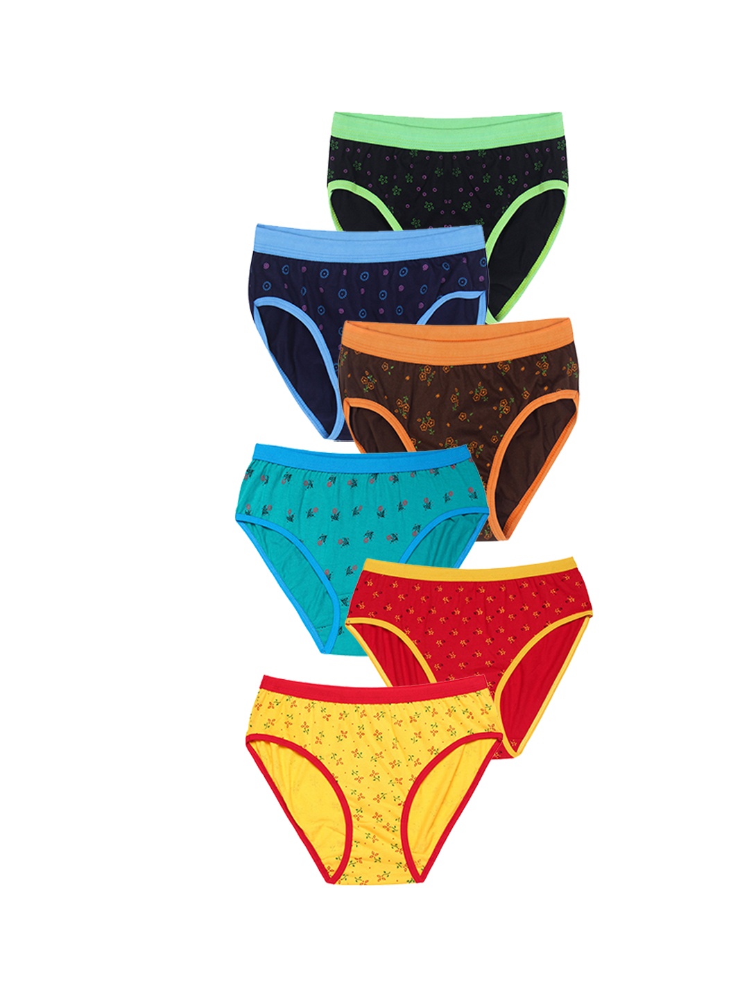 

CAREPLUS Girls Pack Of 6 Printed Pure Cotton Basic Briefs, Blue