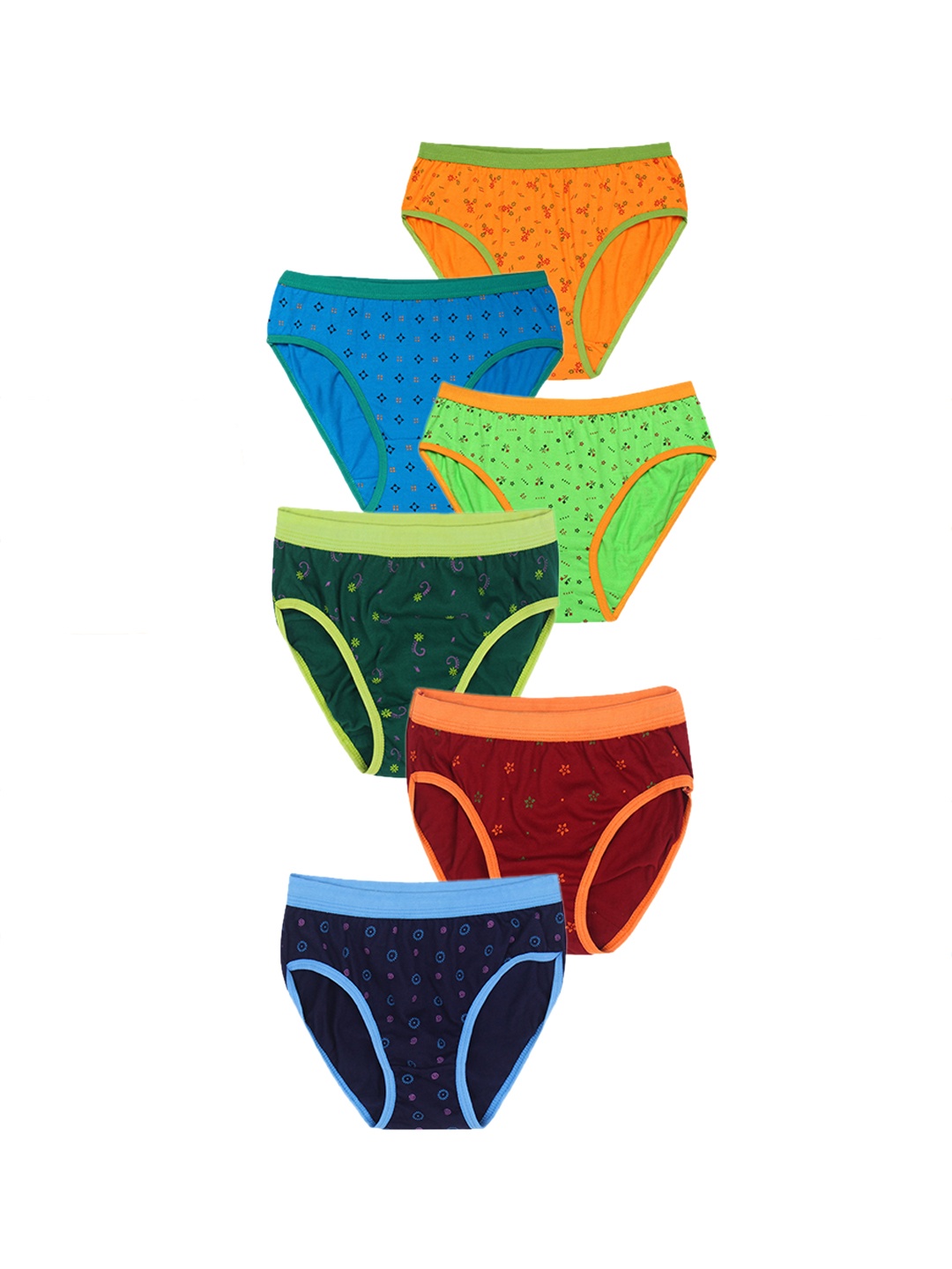 

CAREPLUS Girls Pack Of 6 Printed Pure Cotton Basic Briefs, Orange