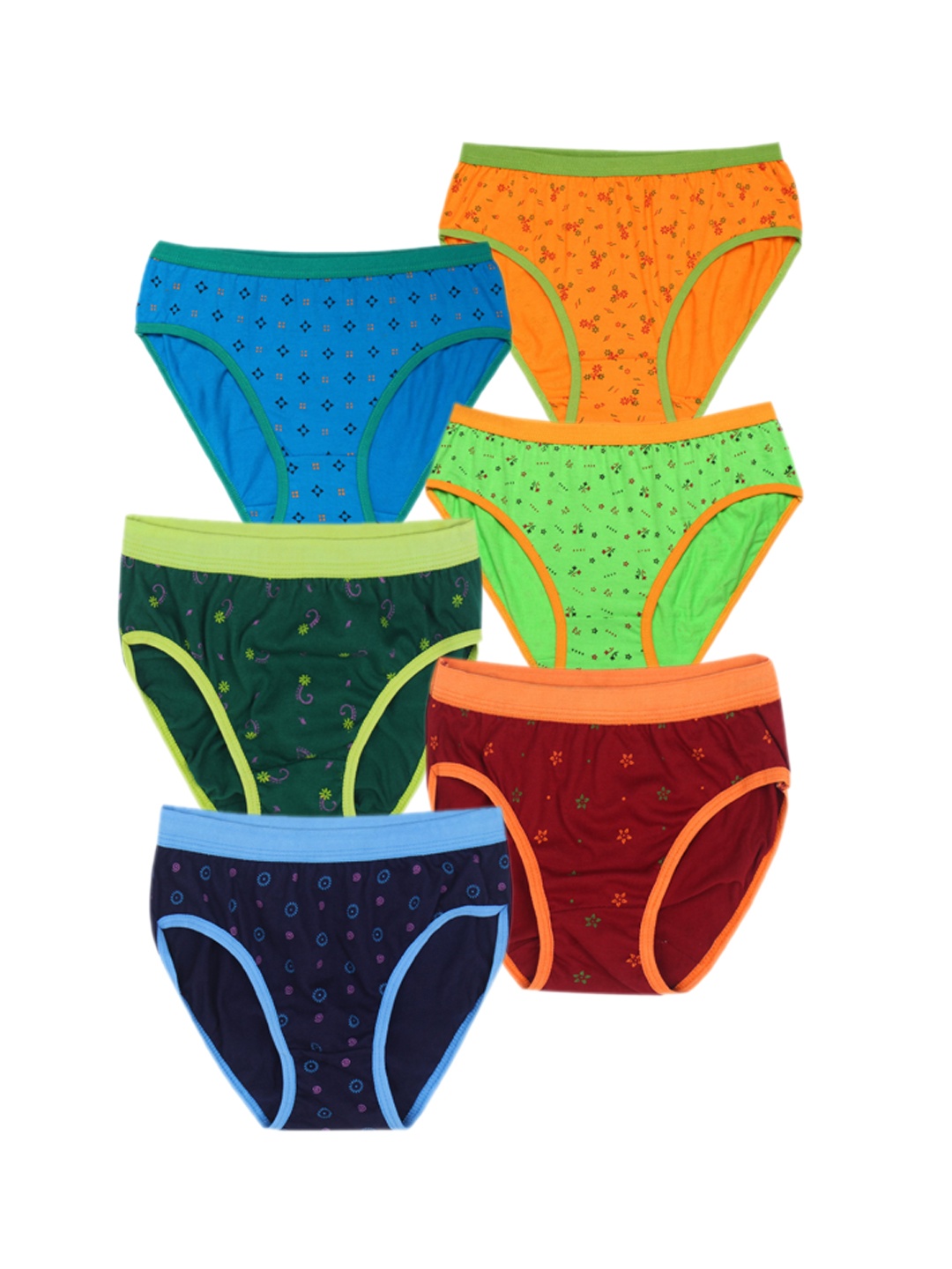 

CAREPLUS Girls Pack Of 6 Printed Pure Cotton Basic Briefs, Green