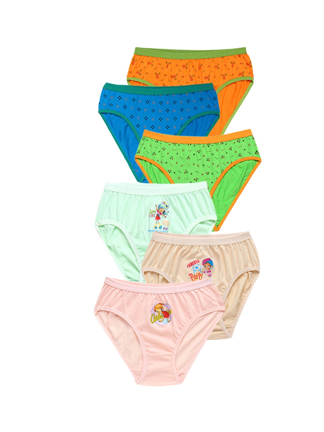 

CAREPLUS Girls Pack Of 6 Printed Cotton Basic Briefs, Blue