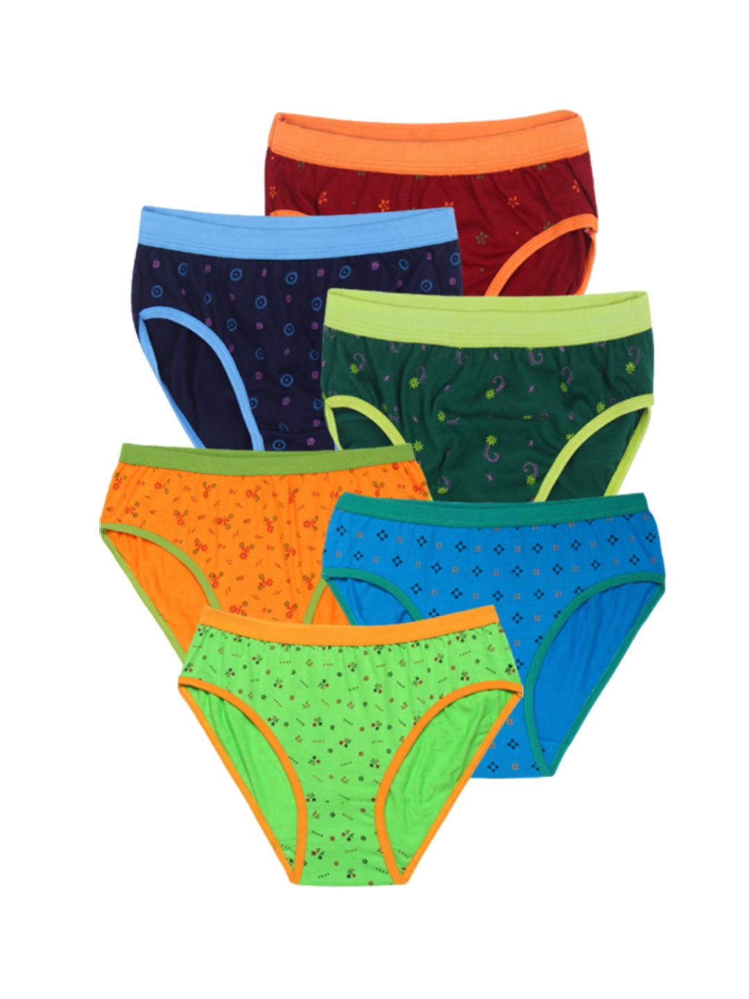 

CAREPLUS Girls Pack Of 6 Printed Pure Cotton Basic Briefs, Orange