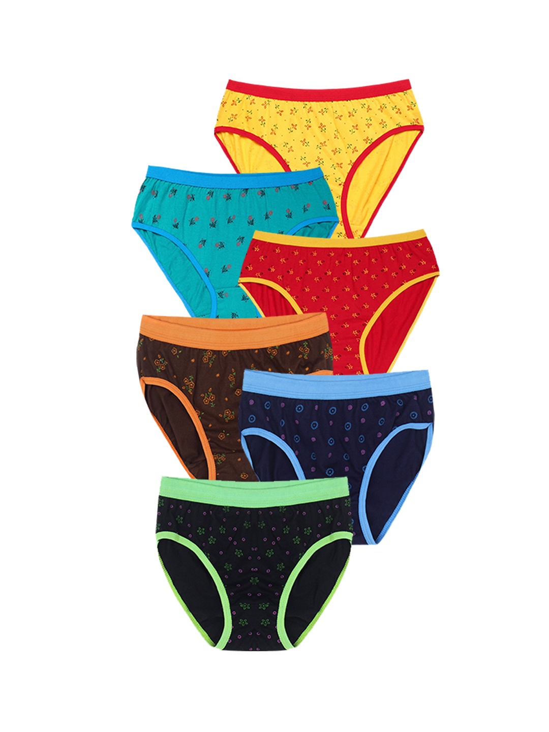 

CAREPLUS Girls Pack Of 6 Printed Pure Cotton Basic Briefs, Blue