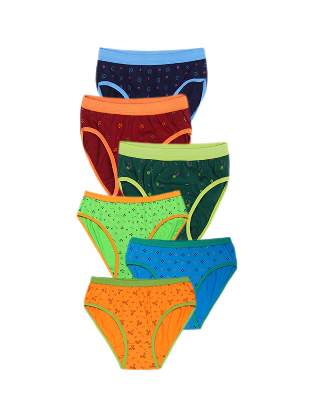 

CAREPLUS Girls Pack Of 6 Printed Pure Cotton Basic Briefs, Orange