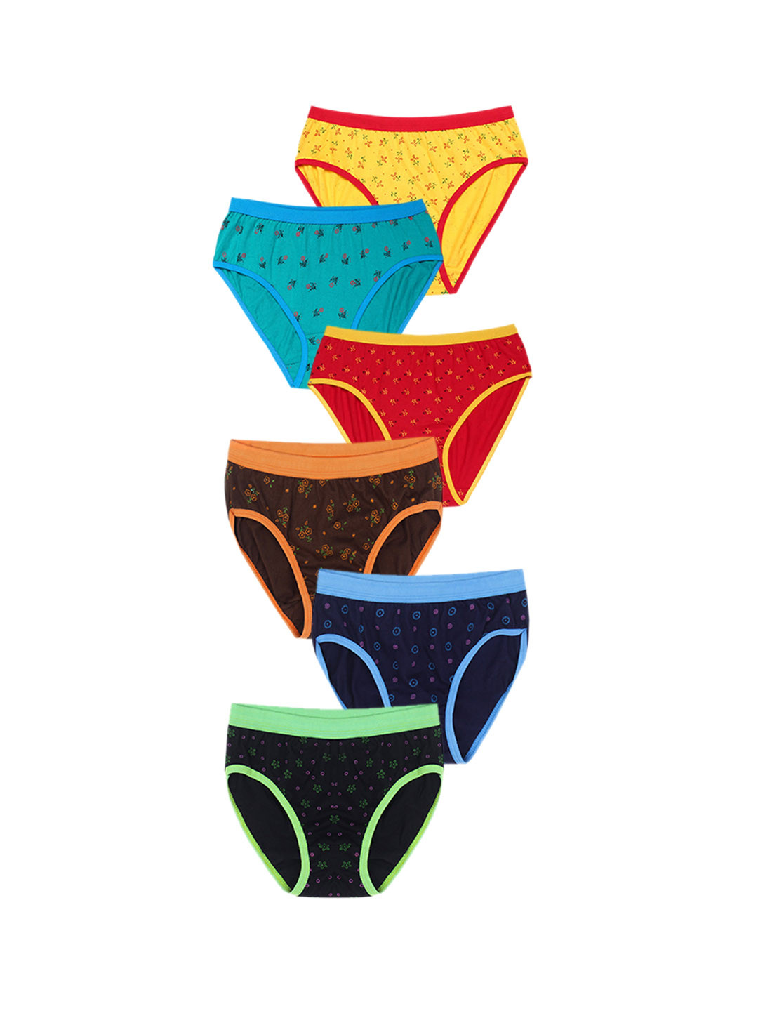 

CAREPLUS Girls Pack Of 6 Printed Pure Cotton Basic Briefs, Blue