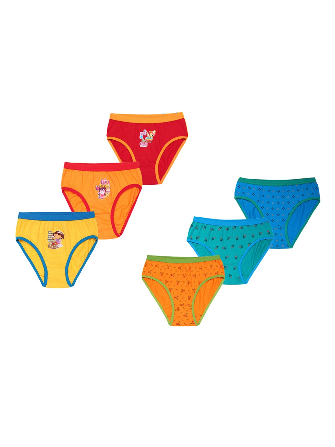 

CAREPLUS Girls Pack Of 6 Printed Pure Cotton Basic Briefs, Green