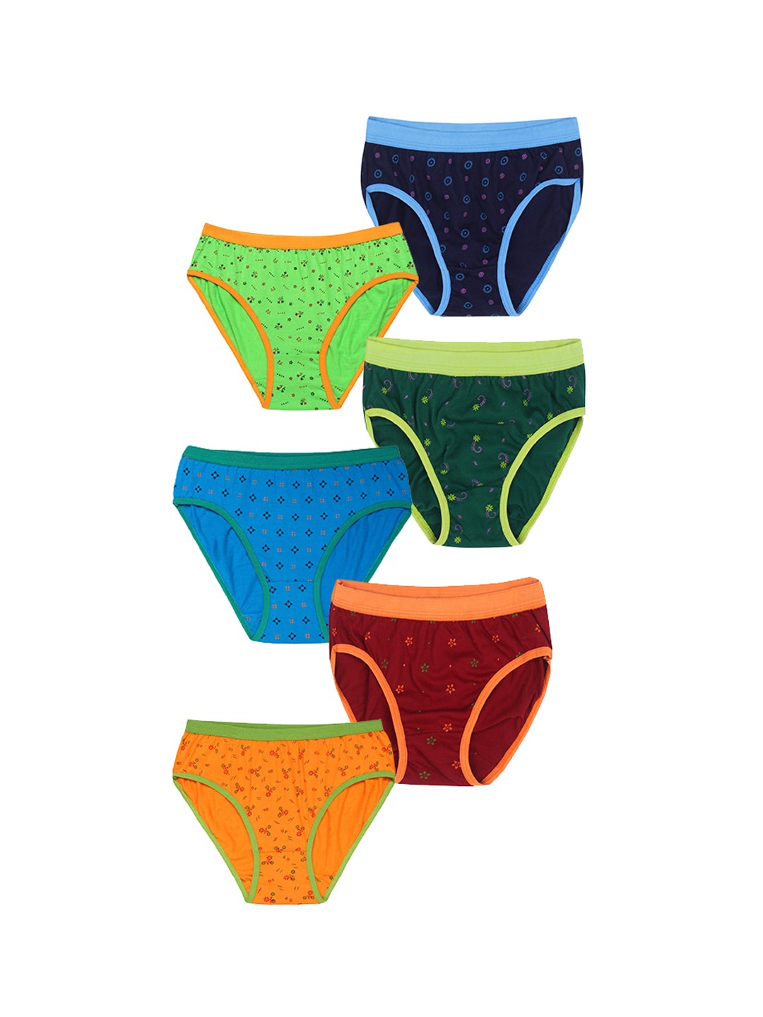 

CAREPLUS Girls Pack Of 6 Printed Pure Cotton Basic Briefs, Orange