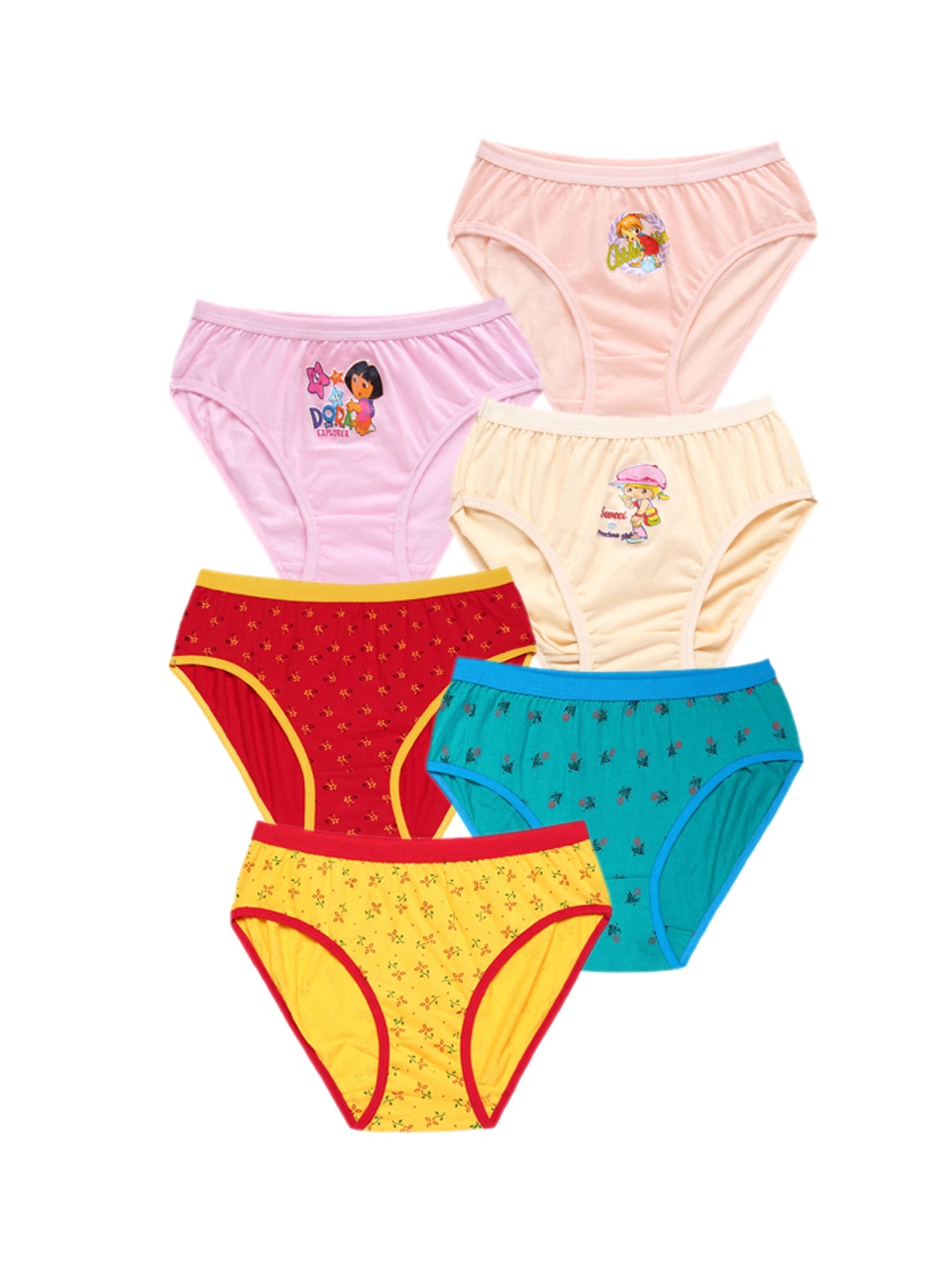 

CAREPLUS Girls Pack Of 6 Printed Pure Cotton Basic Briefs, Yellow