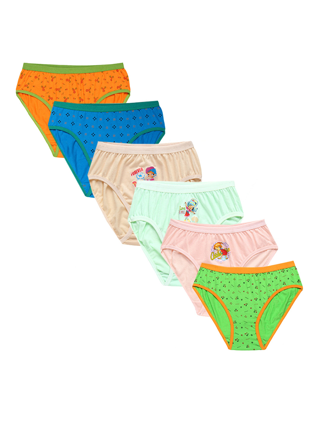 

CAREPLUS Infants Girls Pack Of 6 Assorted Printed Pure Cotton Basic Briefs